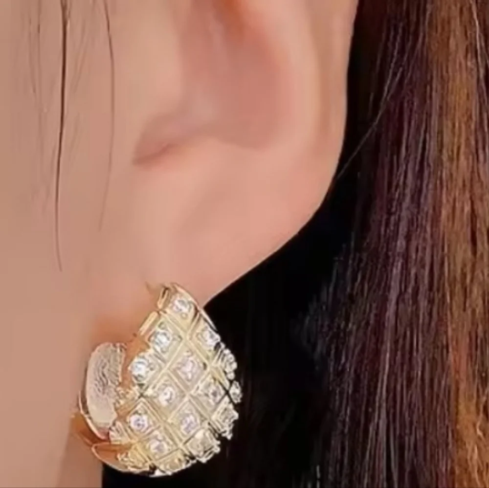 New! Pavé Lattice Dome Hoop Earrings • Vintage Cubic Zirconia (2005a) • NWOT